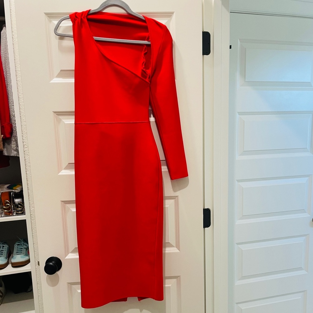 Fashion Nana Asymmetric Red Bodycon Dress